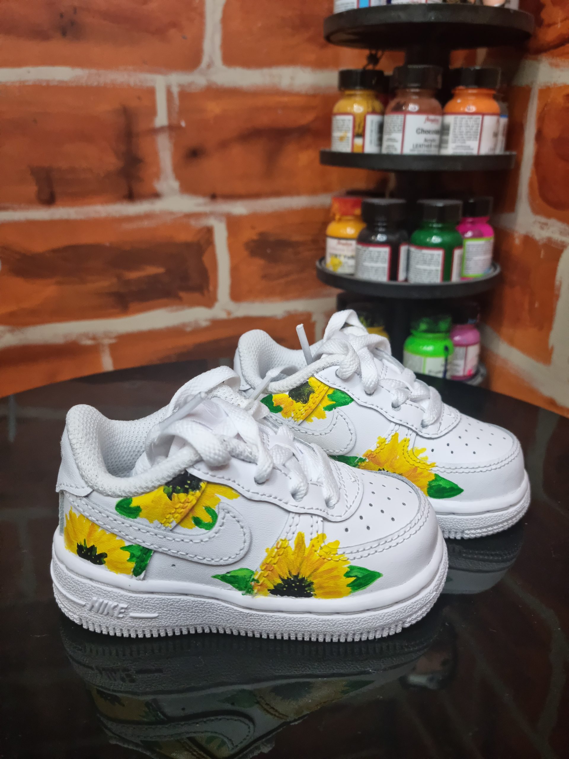 kids hand painted sunflower sneakers