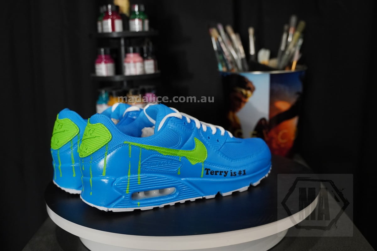 blue custom painted air max 90 shoes
