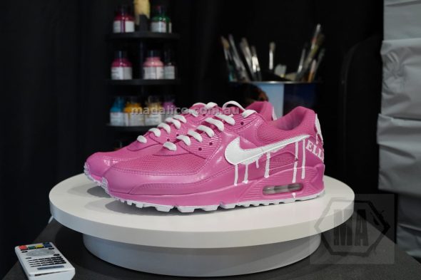 pink and white custom air max 90