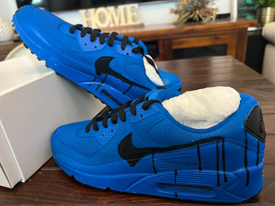 blue drippy airmax 90 custom shoes