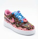 custom sneakers in a chocolate donut design. chocolate nike af1