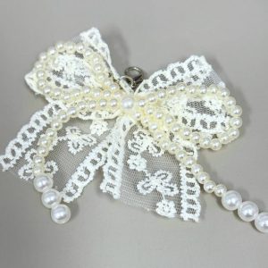 lace pearl heart bow