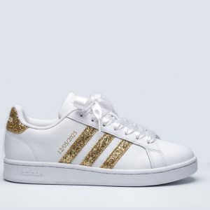 gold glitter adidas grand court 2