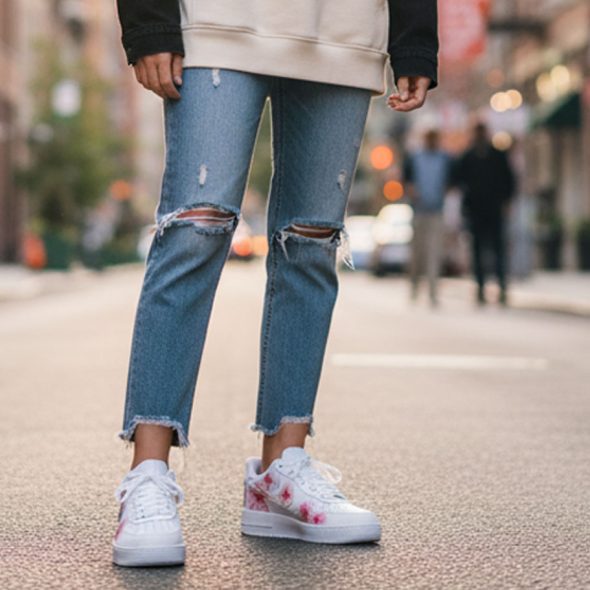 pink frangipani flower nike af1 sneakers