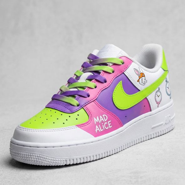 custom Nike Air Force 1 Alice in Wonderland White Rabbit hand-painted pop art sneakers