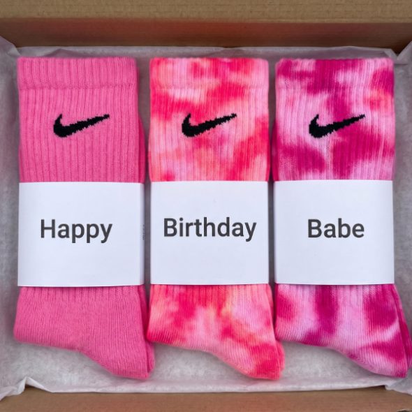 pink custom Nike socks, Custom printed personalised socks.