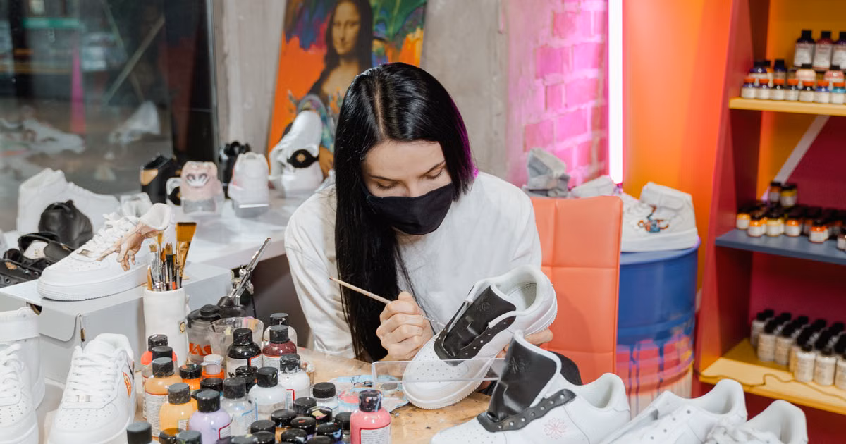 lose-up of hand-painted custom sneakers by Mad Alice Custom Kicks, Australia"